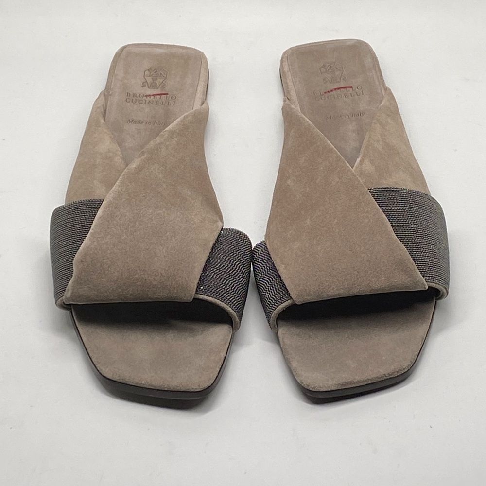 Brunello Cucinelli Monili-Embroidered Suede Slides size 41 - Picture 3 of 11